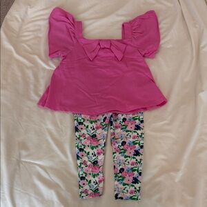 NWT Janie and Jack 2T Pink Bow Top with Floral Leggings Set